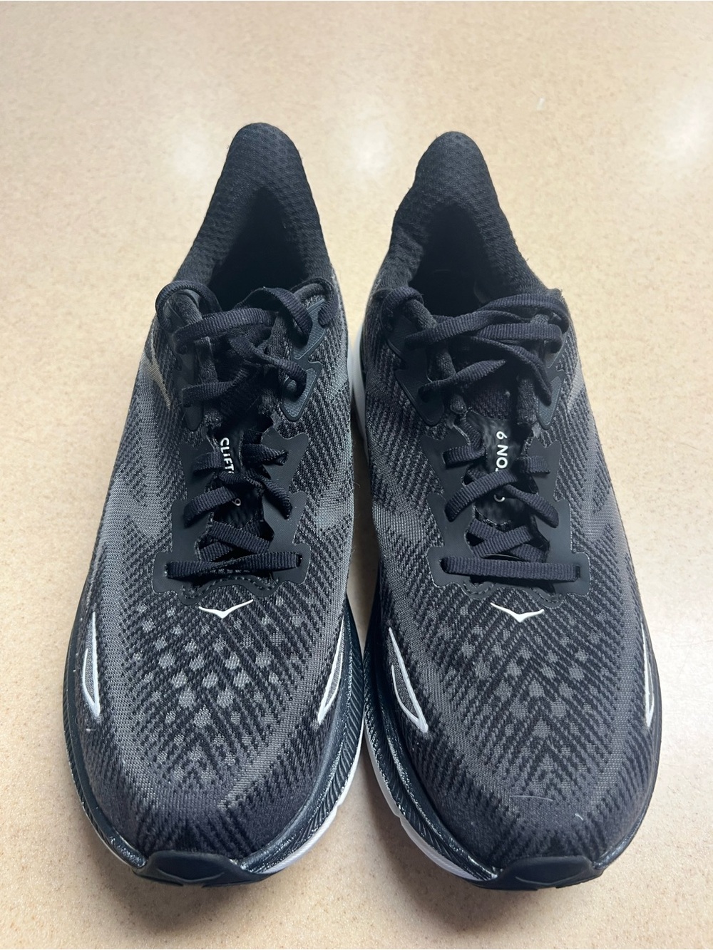 Black HOKA Clifton 9 Running Shoes with White Soles-wide width
